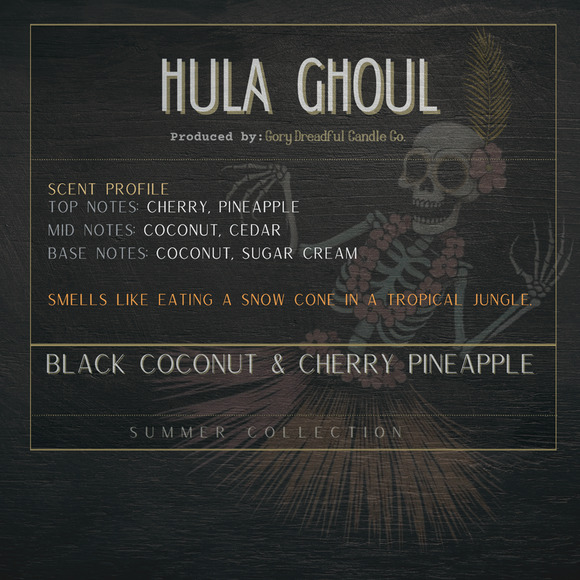 Hula Ghoul Luxury Wickless Candle: Black Coconut & Cherry Pineapple Scent - Picture 2 of 10